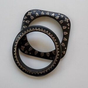 Vintage handmade Black and Silver Studded wood Bangles